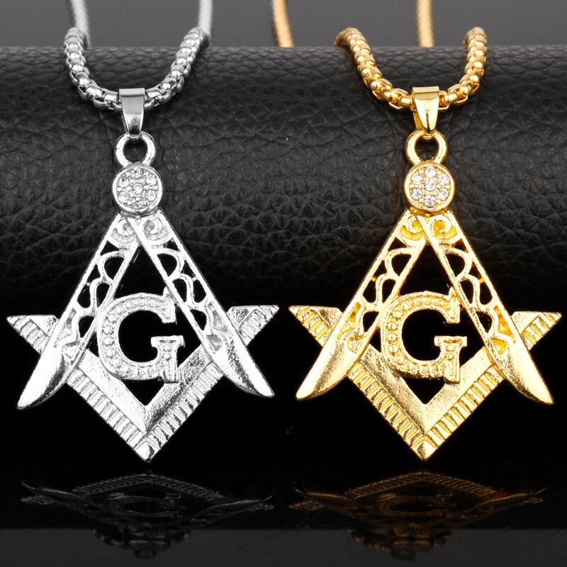 Master Mason Blue Lodge Pendant - Square and Compass G Necklace (Gold & Silver) - Bricks Masons