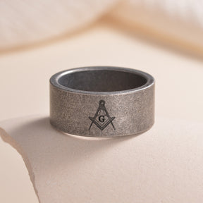 Master Mason Blue Lodge Ring - Matte Brushed Titanium Steel - Bricks Masons