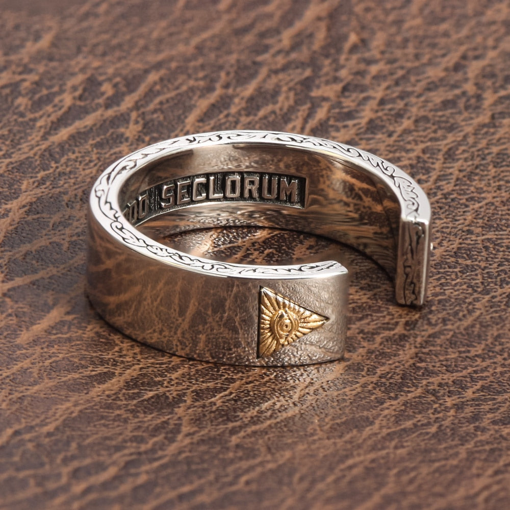 Eye Of Providence Ring - 925 Sterling Silver Novus Ordo Seclorum - Bricks Masons