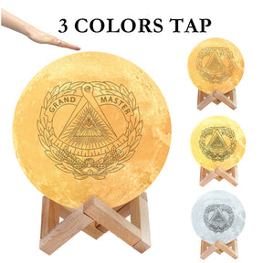 Grand Master Blue Lodge Lamp - 3D Moon Various Colors - Bricks Masons