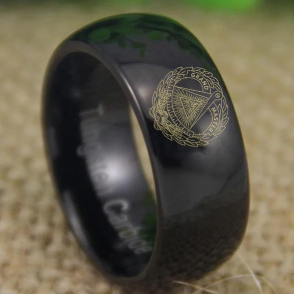 Grand Master Blue Lodge Ring - Black Dome Tungsten - Bricks Masons