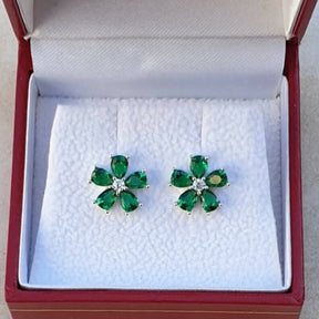 Masonic Earring – Forget Me Not 925K Silver With Green Stones - Bricks Masons