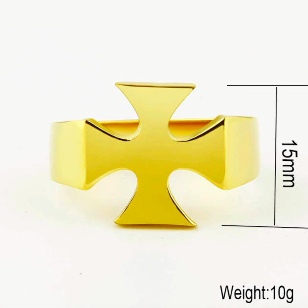 Knights Templar Stainless Steel Polished Signet Rings [Silver, Black, Gold] - Bricks Masons