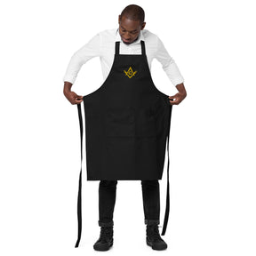 Master Mason Bllue Lodge Kitchen Apron - Fork Square and Compass G Embroidery - Bricks Masons