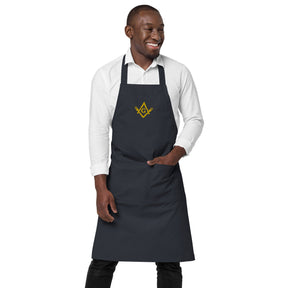 Master Mason Bllue Lodge Kitchen Apron - Fork Square and Compass G Embroidery - Bricks Masons