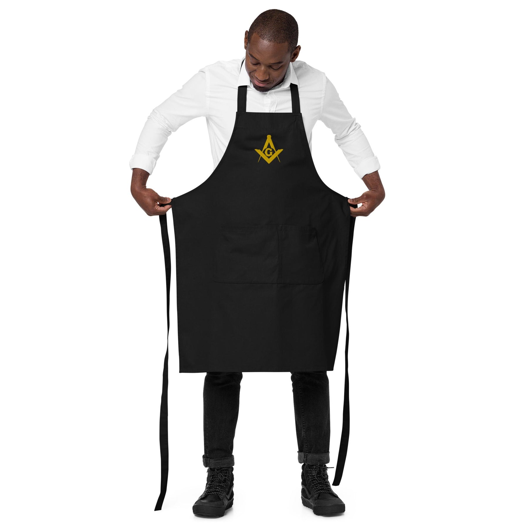 Master Mason Bllue Lodge Kitchen Apron - Square and Compass G Embroidery - Bricks Masons