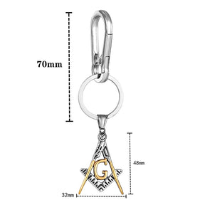 Master Mason Blue Lodge Keychain - Golden Stainless Steel Square & Compass G - Bricks Masons