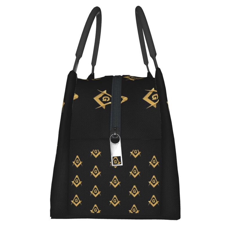 Master Mason Blue Lodge Lunch Bag - Golden Black Square and Compass G Thermal Insulated - Bricks Masons