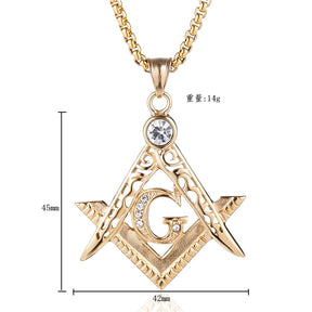 MASTER MASON BLUE LODGE NECKLACE - SILVER & GOLD ALL CRYSTAL SQUARE & COMPASS G - Bricks Masons