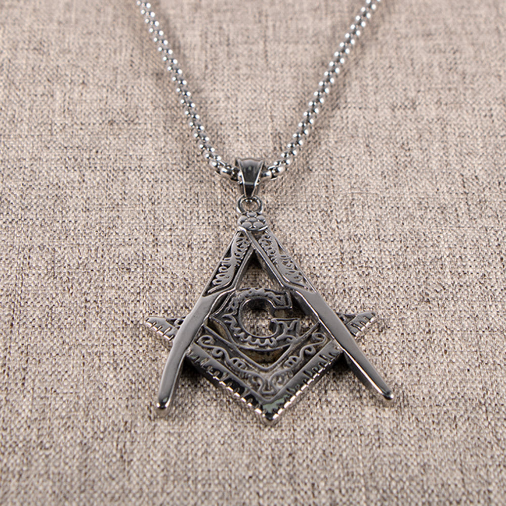 Master Mason Blue Lodge Necklace - Silver Titanium Steel Square & Compass G - Bricks Masons