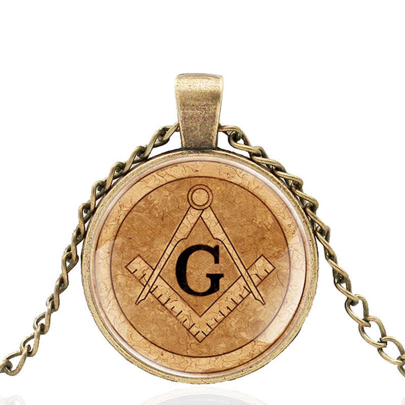 Master Mason Blue Lodge Necklace - Square and Compass G Glass Dome - Bricks Masons