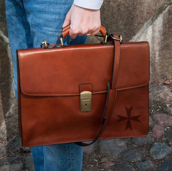 Order of Malta Briefcase - Brown Leather - Bricks Masons