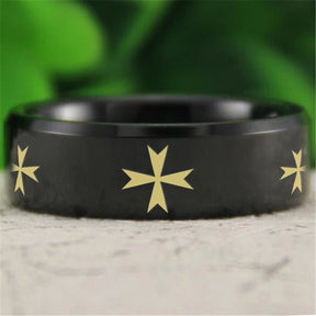 Order of Malta Commandery Ring - Reverse Comfort Fit Tungsten - Bricks Masons