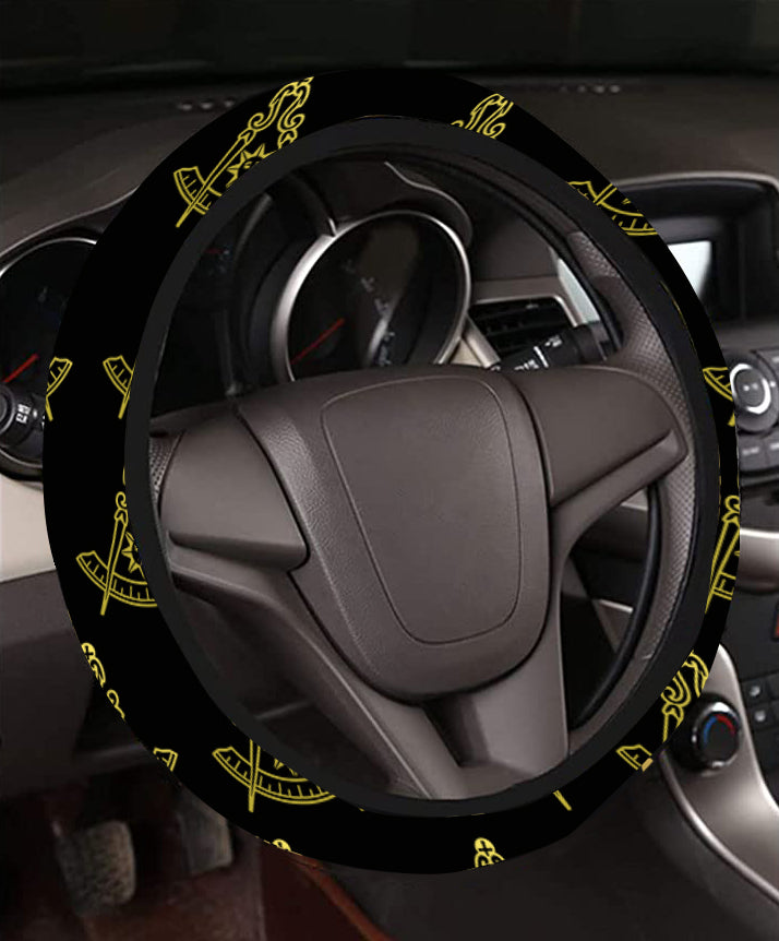 Past Master Blue Lodge California Regulation Steering Wheel Cover - White & Gold - Bricks Masons