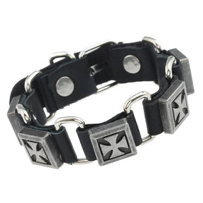 Knights Templar Commandery Bracelet - Cross Leather (Black/Brown) - Bricks Masons