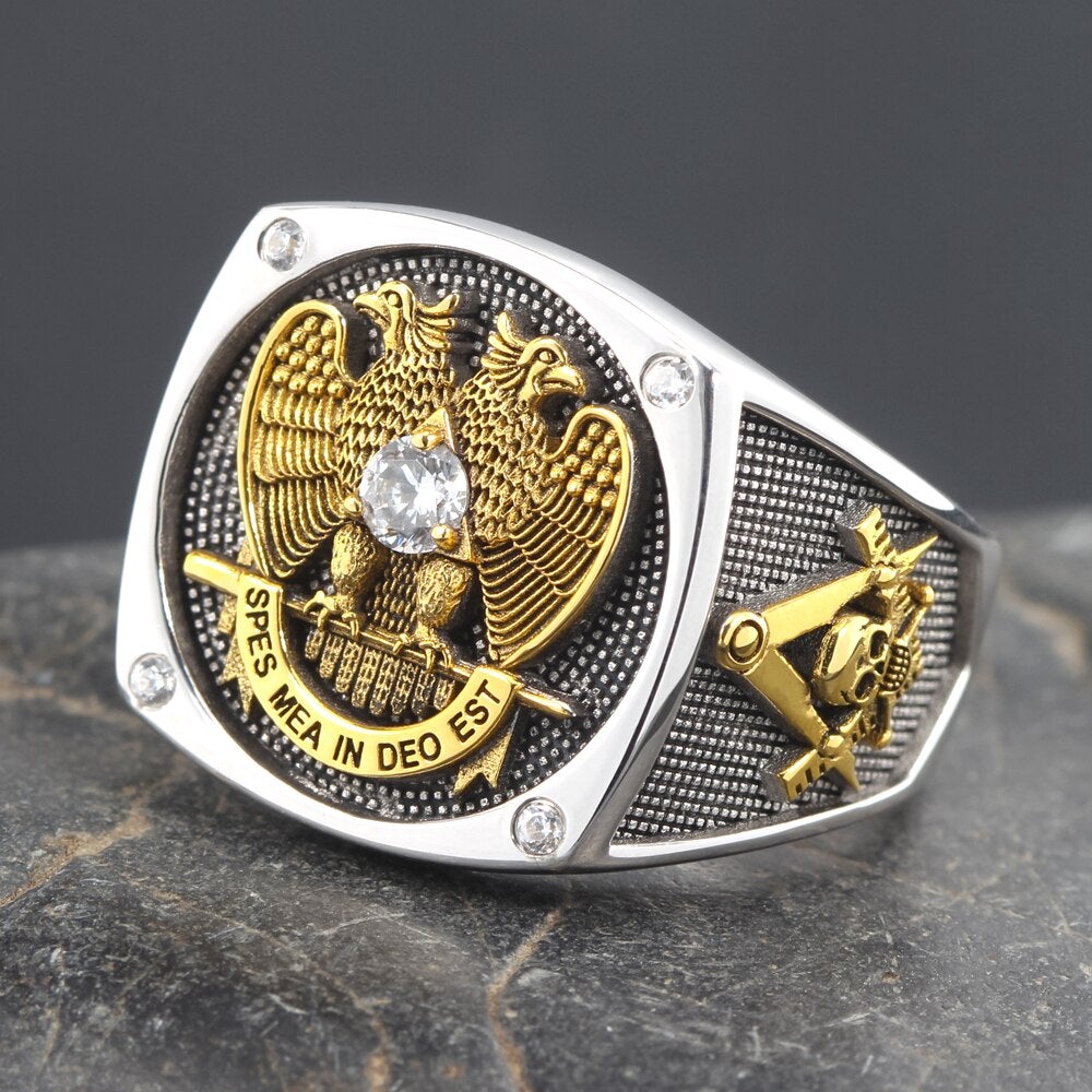 14th Degree & 32nd Degree Scottish Rite / Widows Sons Ring - 925 Sterling Silver - Bricks Masons