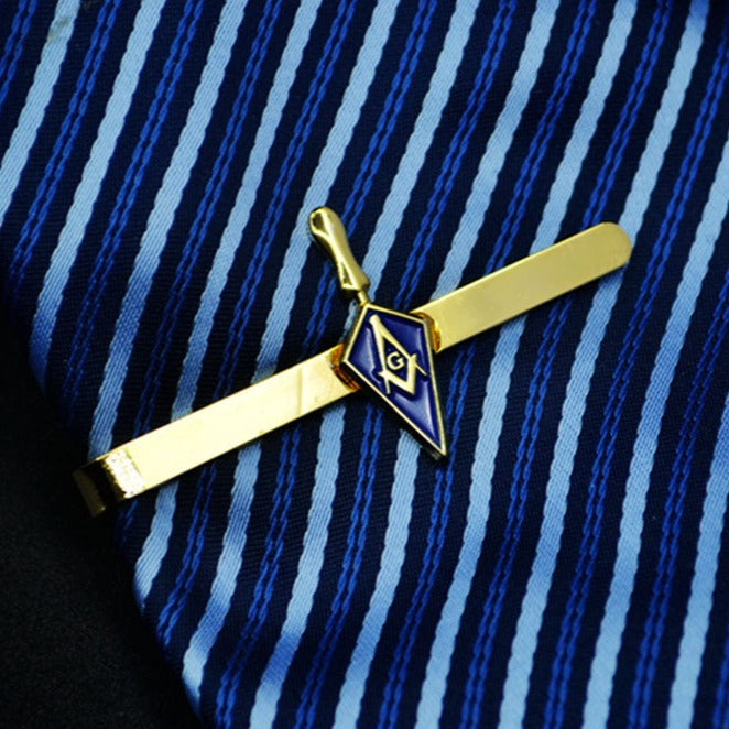 Master Mason Blue Lodge Tie Bar - Square and Compass G Trowel - Bricks Masons