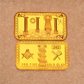 Master Mason Blue Lodge Coin - Golden Bar 999 Fine Gold Clad - Bricks Masons