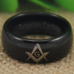 Freemason Masonic Master Black Dome Tungsten Ring Free Engraving - Bricks Masons