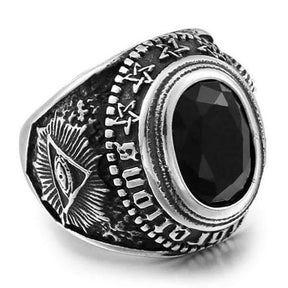 All Seeing Eye Black Stone Ring - Bricks Masons