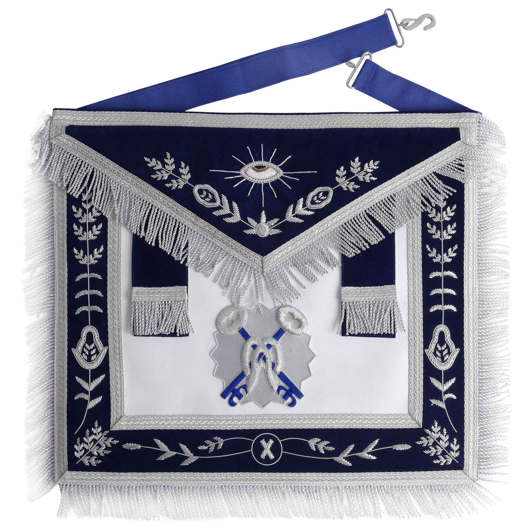 Treasurer Scottish Rite Officer Apron - Navy Blue With Fringe & Side Tabs - Bricks Masons